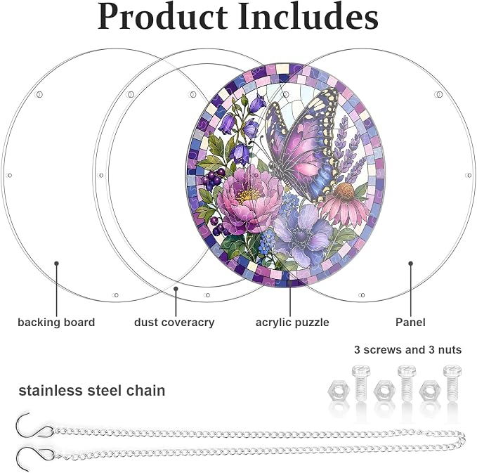 Acrylic Puzzle Suncatcher, Sun Catchers Puzzle for Window Hanging | 7.4 Inch Purple Butterfly DIY Suncatcher Puzzle for Adults, Ideal Gifts for Women, Men, Wife, Mom, Home & Garden Decor