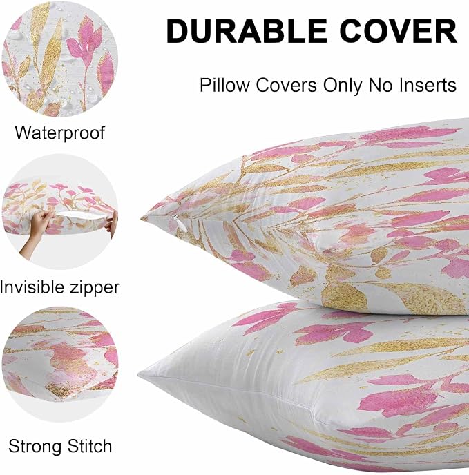 Vandarllin Outdoor Throw Pillows Covers 26x26 inch Set of 2 Waterproof Pink Yellow Flowers Decorative Zippered Cushion Covers for Patio Furniture, Wildflowers Lumbar Pillowcases