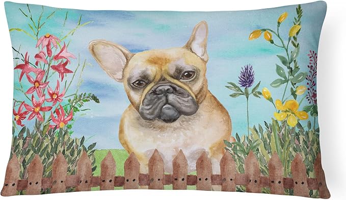 Caroline's Treasures CK1250PW1216 French Bulldog Spring Canvas Fabric Decorative Pillow Machine Washable, Indoor Outdoor Decorative Pillow for Couch, Bed or Patio, 12HX16W