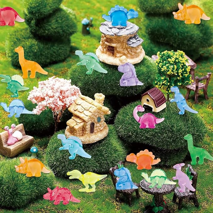 DIYDEC 120Pcs Mini Dinosaur Figurines 12 Styles Tiny Resin Animals to Hide,Small Plastic Dinosaurs for Vase Fillers Micro Dollhouse Aquarium Decorations