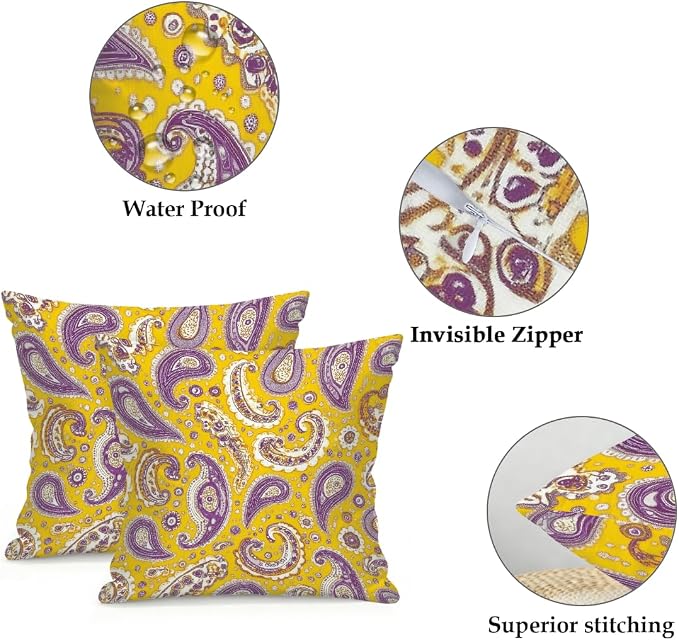 16x16 Inch Outdoor Pillow Covers Set of 2 Waterproof Throw Pillow Covers Decorative Couch Cushion Covers Yellow Tribal Graphics Square Pillowcases Protectors for Patio Garden Sofa