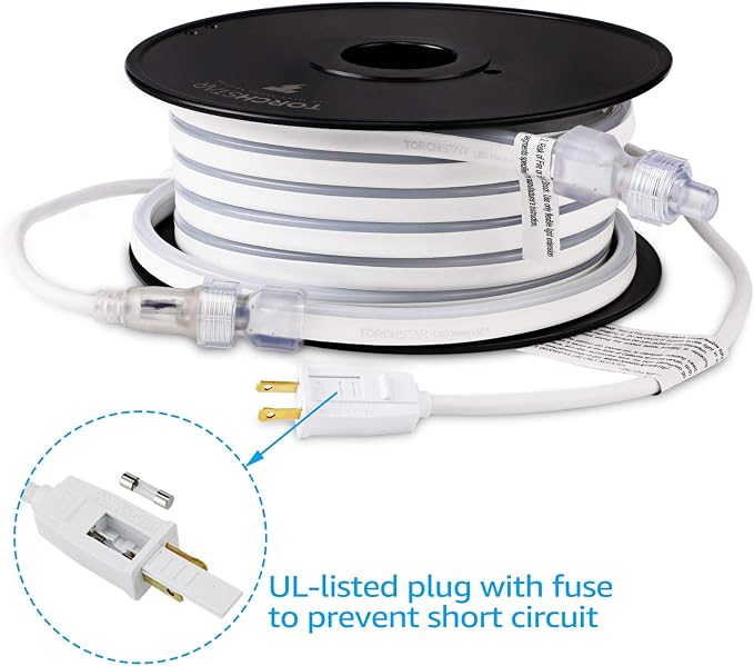 TORCHSTAR 50ft LED Neon Rope Light, Amber LED Strip Lights | Outdoor IP67 Waterproof, 120V UL Plug, ETL Connectable, Neon Light Strip for Shop Sign, Patio Decor, Max 2 Sets (100FT)