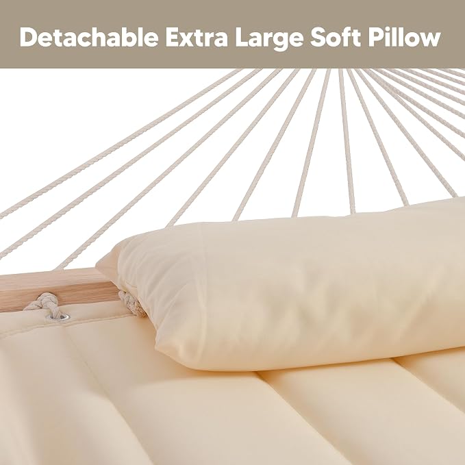 SUNCREAT Portable Outdoor Hammock with Stand, Sun-Protective Canopy, Double Hammock with Stand for Outside, Patent Pending, Beige