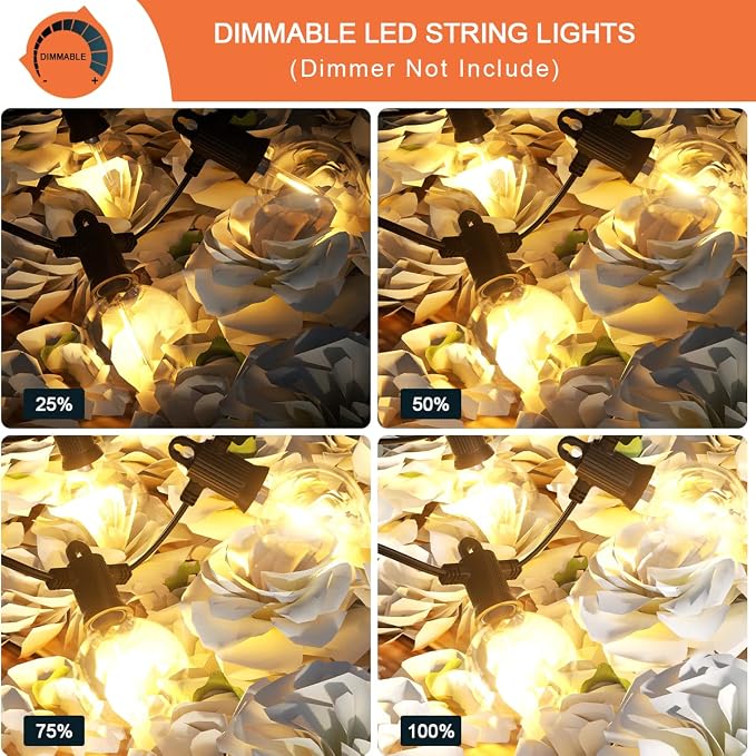 Kawaya G40 Outdoor String Lights 25FT IP65 Waterproof 2700K LED Patio Light | IP65 12 Shatterproof Edison Globe Blubs, 2700K Warm White for Garden Porch Fence Camping Party Backyard Deck Bistro Balcony