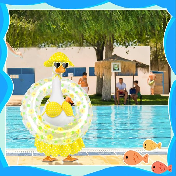 Hawaiian Goose Outfit with Sunglasses & Wreath,Porch Goose Outfits for 23" 17" Cement Plastic Goose Clothes Costumes,Garden Decor Duck Costume for Outdoor Statues(Bikini)