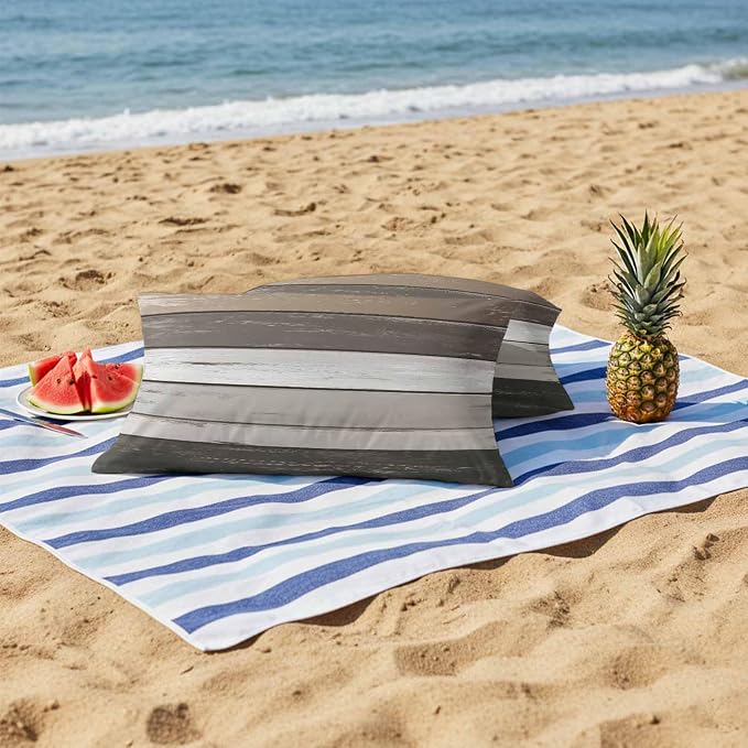 Outdoor Waterproof Pillow Covers Gray White Stripes Pack of 2 Lumbar Pillow Cover Wood Background Decorative Cushion Pillowcases for Patio Couch Bench Garden 12 x 20 Inches