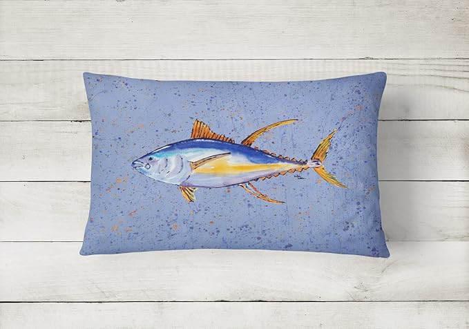 Caroline's Treasures 8535PW1216 Tuna Fish Canvas Fabric Decorative Pillow Machine Washable, Indoor Outdoor Decorative Pillow for Couch, Bed or Patio, 12HX16W