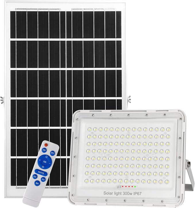 300W LED Solar Flood Lights,24000Lumens Street Flood Light Outdoor IP67 Waterproof with Remote Control Security Lighting for Yard, Garden, Gutter, Swimming Pool, Pathway, Basketball Court, Arena