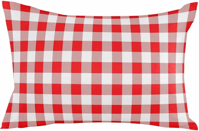 Outdoor Waterproof Throw Pillow Covers Set of 2 Red White Buffalo Plaid Lumbar Pillowcases 20x12 Inches Pastoral Checked Decorative Pillows Cushion Case Patio Pillows for Couch Bed Chair Garden