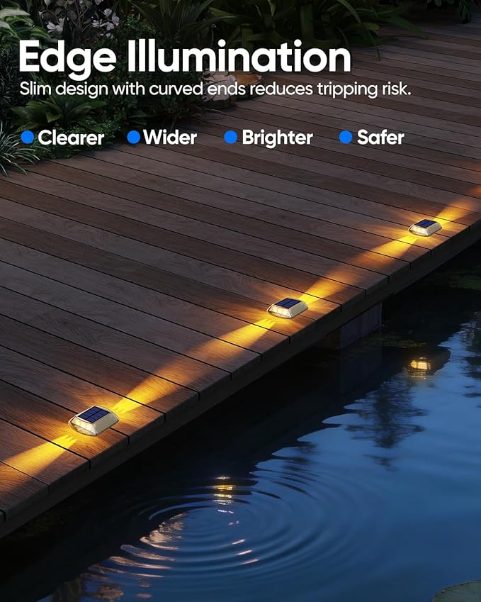 DetarZinLED Solar Deck Lights Outdoor, 12 Pack Warm White Driveway Lights Solar Powered, IP68 Waterproof Stick on & Screw Dock Light for Pathway, Walkway, Sidewalk, Patio, Pool Deck, Garden, Step