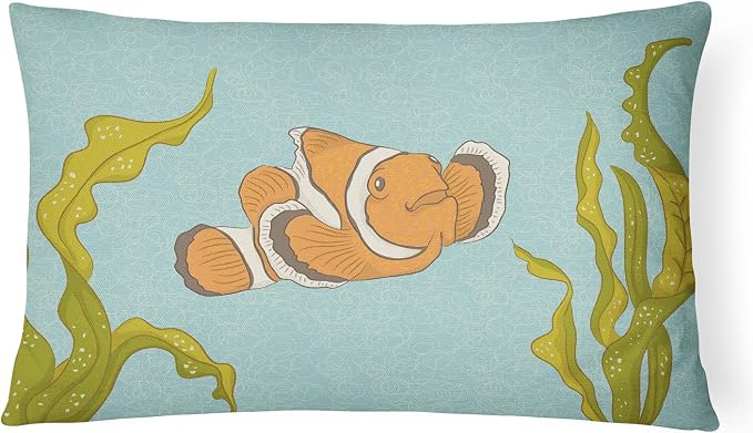 Caroline's Treasures BB8543PW1216 Clown Fish Canvas Fabric Decorative Pillow Machine Washable, Indoor Outdoor Decorative Pillow for Couch, Bed or Patio, 12HX16W