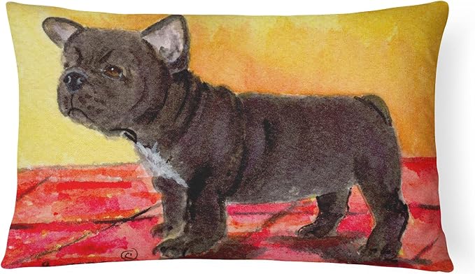 Caroline's Treasures SS8869PW1216 French Bulldog Canvas Fabric Decorative Pillow Machine Washable, Indoor Outdoor Decorative Pillow for Couch, Bed or Patio, 12HX16W