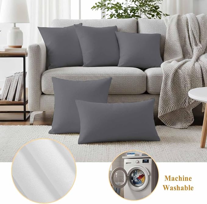 Outdoor Pillow Covers 18 x 18 Inches, Grey Pure Color Waterproof Throw Pillow Cover Set of 2, Aesthetics Contemporary Luxury Decorative Square Cushion Covers for Patio/Couch/Garden