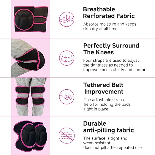 Knee Pads, Thick Sponge, Non-Slip Silicone & Adjustable Straps, for Gardening Maintain， Running, Mountaineering, House Working(Pink, Large)