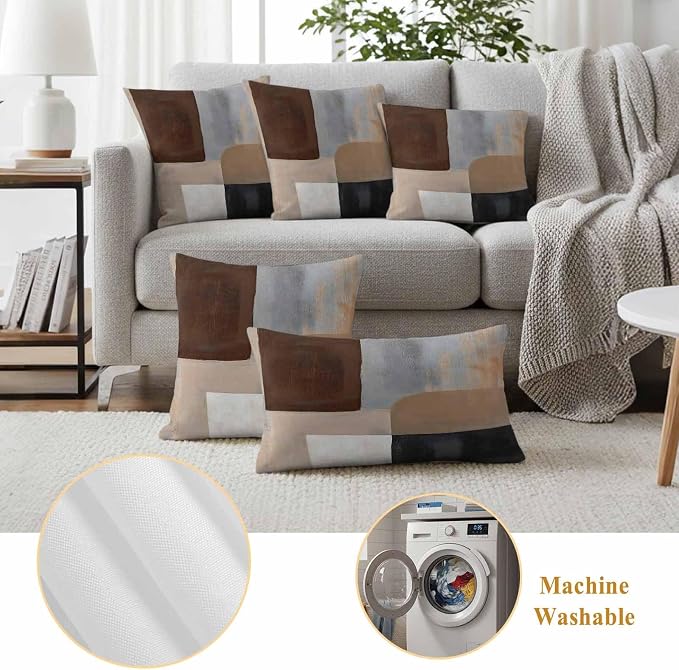 Abstract Ombre Brown Black White Outdoor Waterproof Throw Pillow Covers Set of 2, 20"x12", Modern Art Gradient Decorative Pillow Covers Outside Cushion Case for Patio Porch Garden