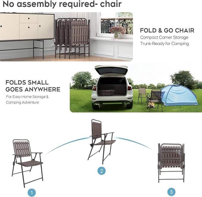 Outdoor Dining Set for 4, Patio Table and Foldable PP Chairs Set with 1.97'' Umbrella Hole, 5pcs Patio Furniture Set 37.8”x37.8” Dining Table Set with No Assembled Chairs for Porch Deck Backyard Pool
