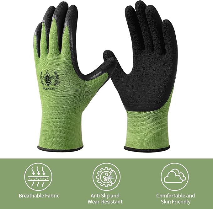 Pleneal Gardening Gloves for Women Men - 6/3 Pairs Garden Gloves with Grip, Latex Coated Working Glove, Medium Size