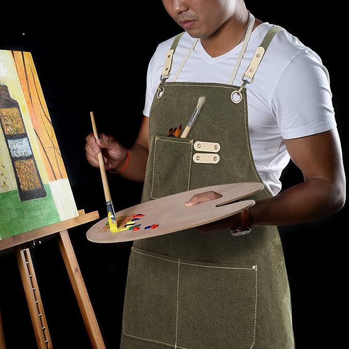 Hongsome Cotton Canvas Cross Back Apron for Art Painting Garden Chef Bartender Work,Women Men 3 Pockets Waterproof M-XXL