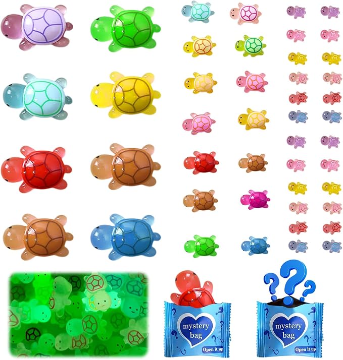 Mini Glow In The Dark Animal Resin Models, Resin Animals Mystery Bags, Individually Wrapped Blind Bags Tiny Animal Figurines, Collectible Mini Animals For Fairy Garden, DIY Crafts (200, Turtle)