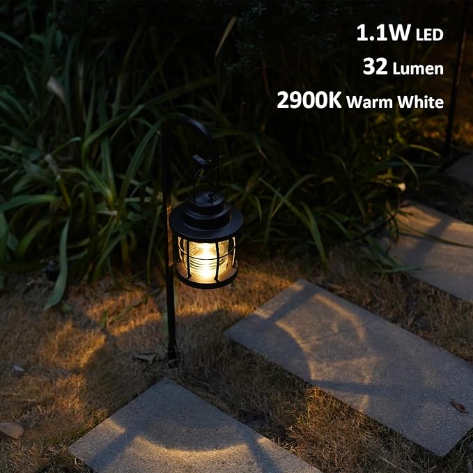 GOODSMANN Low Voltage Pathway Lights 1.1W 12V AC Outdoor Lantern Shaped Path Lights 6PK Metal Landscape Lighting Kit 32 Lumen 2900K Warm White Hardwired Walkway Lights with Connectors and Stakes