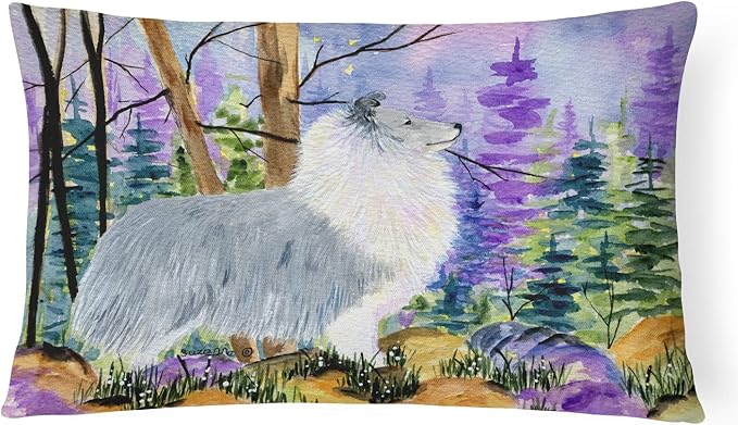Caroline's Treasures SS8636PW1216 Sheltie Canvas Fabric Decorative Pillow Machine Washable, Indoor Outdoor Decorative Pillow for Couch, Bed or Patio, 12HX16W
