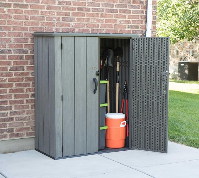 Lifetime 60209 Vertical Storage Shed (53 Cubic feet), Roof Brown, 74 x 142 x 174 cm