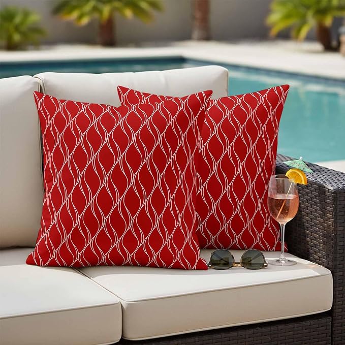 Red White Stripes Outdoor Pillow Covers 16x16 Inch Throw Pillow Covers Set of 2 Waterproof Decorative Pillow Cases Simple Geometric Modern Monochrome Cushion Covers for Patio Furniture Garden Couch