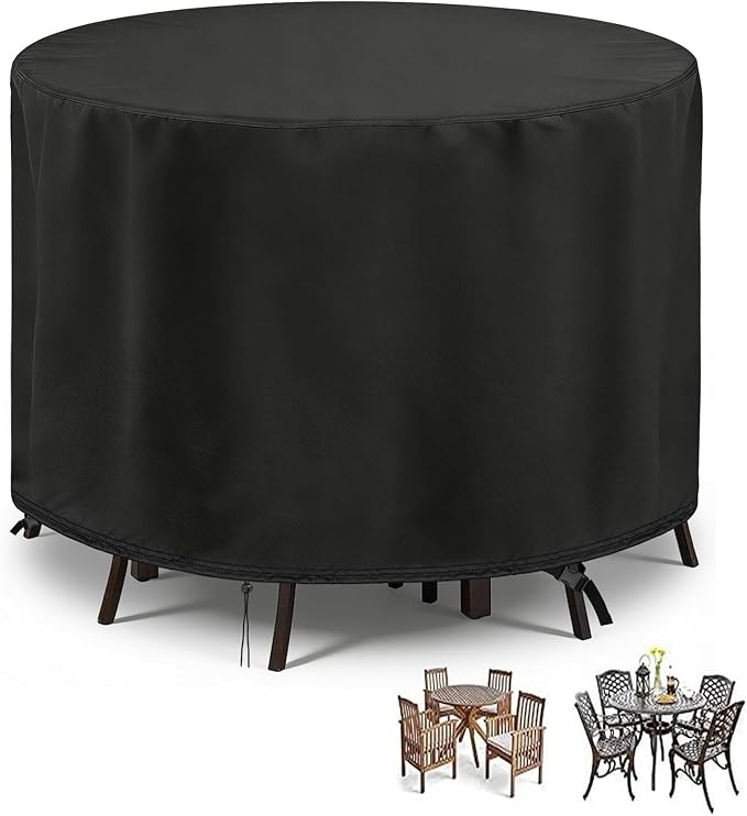 POMER Patio Furniture Set Cover, Round Bar Height Table and Chair Cover 90inch Waterproof Outdoor Tall High Table Cover for Round Furniture Set (Upgrade Material: 90" D x 43" H)