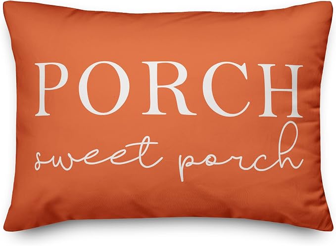 Porch Sweet Porch Orange Indoor/Outdoor Pillow | Decorative Pillows for Living Room Couch Bed Sofa Patio, Fluffy Soft Cushion | Water Resistant Orange, 14x20
