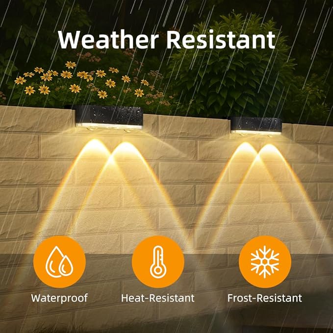 Peasur 8 Pack Solar Fence Lights Outdoor, Deck Light Solar Powered, Waterproof Led Riling Solar Lights for Outside Step Yard, Warm White