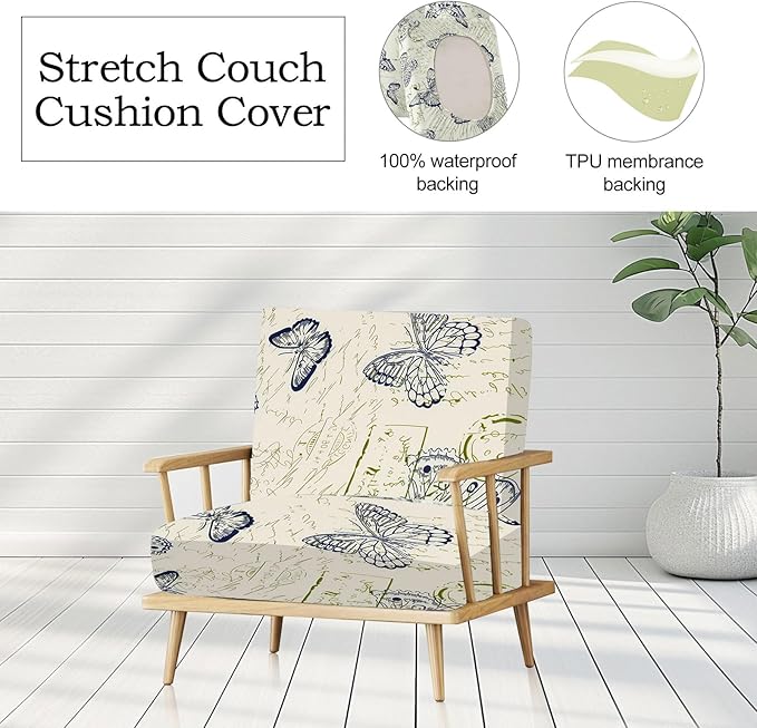 CALBODE 14pcs Outdoor Printed Sofa Seat Cushion Covers Strechable, Waterproof Elastic Half-Covered Sofa Covers Washable Reusable Patio Furniture Protector（Butterlfy, Cover Only）