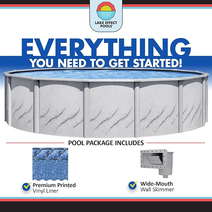 Lake Effect Pools 'Galleria' 15 ft Round Above Ground Swimming Pool | 52 Inch Steel Side Walls | Kit Includes: 25 Gauge Overlap Liner & Widemouth Skimmer