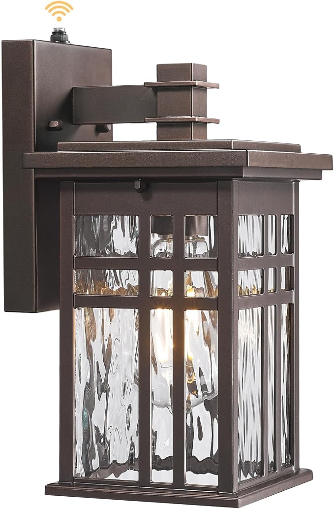 Dusk to Dawn Outdoor Lighting, HWH Outdoor Wall Lights Exterior Wall Lantern Light Waterproof, Oil-Rubbed-Bronze Finish with Water Ripple Glass, 5HD27B-PC ORB-WP