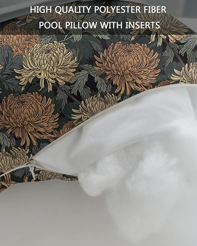 Outdoor Pillows Covers with Inserts Vintage Flower Dahlia Texture Waterproof Recliner Pillow with Adjustable Strap Throw Pillows for Patio Furniture Pool Lounge Chair, 12x20 inch, 2PCS