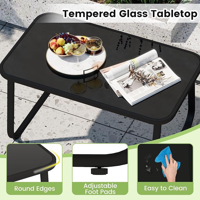 Tangkula 4 Piece Patio Furniture Set, Outdoor Rocking Bistro Set with 2 Rocking Chairs, Loveseat & Tempered Glass Coffee Table, Porch Rocker Chair Conversation Set for Balcony Poolside Garden