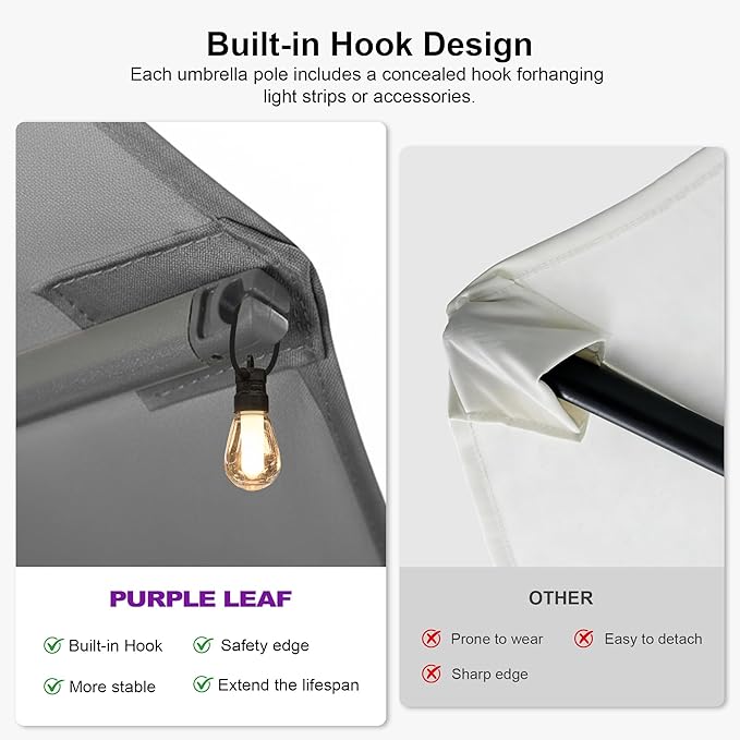 PURPLE LEAF 15ft Patio Umbrella with Base Included Double-Sided Rectangle Market Outdoor Umbrella Table Umbrella with Crank for Pool Garden Deck, Grey