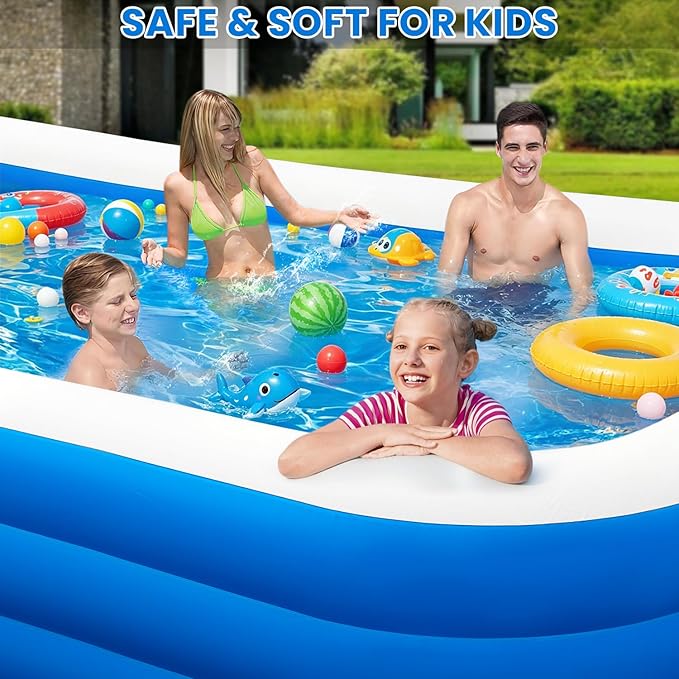 Inflatable Swimming Pool for Family, 130" x 72" x 22" Large Blow Up Pool for Adults & Kids, Thickened Backyard Pool with Pump, Quick Inflation Summer Outdoor Water Party Pool
