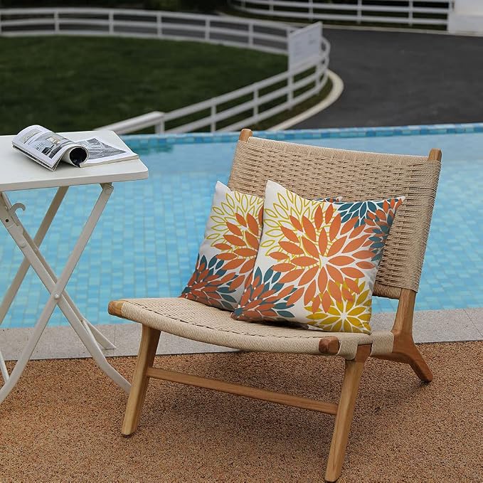 DFXSZ Outdoor Waterproof Pillow Covers 24x24 Set of 2 Orange Yellow Flower | Spring Summer Waterproof Flower Throw Pillowcases（No Inserts）Outdoor Decor for Fall Patio Funiture Garden Polyester Covers