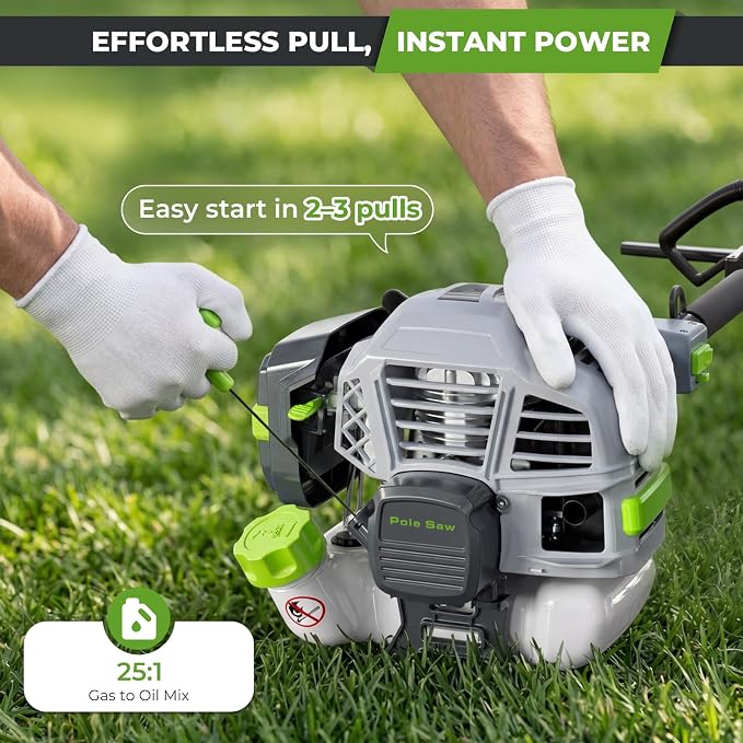 36CC Gas Powered Pole Saw, 2 Stroke Powerful Gas Pole Saw with 10" Guide Bar, 6 to 8.7FT Extendable Long Reach Saw Chainsaw with Safety Lock & Shoulder Strap for Tree Trimming Pruning