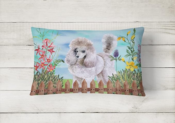Caroline's Treasures CK1227PW1216 Poodle Spring Canvas Fabric Decorative Pillow Machine Washable, Indoor Outdoor Decorative Pillow for Couch, Bed or Patio, 12HX16W