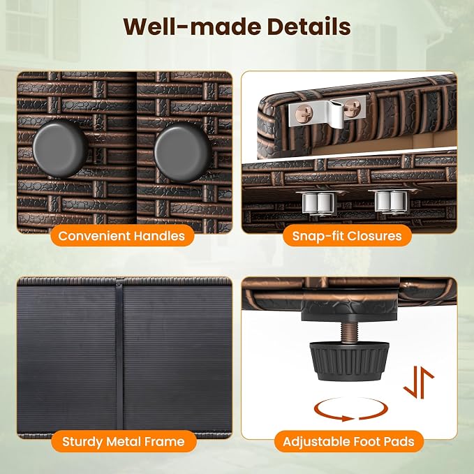 Tangkula Rattan Outdoor Storage Cabinet, Patiojoy Outdoor Cabinet with 2 Adjustable Shelves, 1 Drawer, 3 Doors, Patio Storage Deck Box Table for Patio Garden Poolside