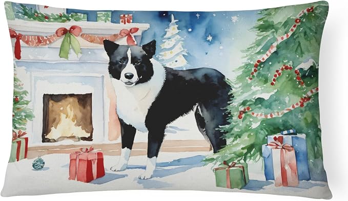 Caroline's Treasures DAC2688PW1216 Karelian Bear Dog Cozy Christmas Throw Pillow Machine Washable, Indoor Outdoor Decorative Pillow for Couch, Bed or Patio, 12HX16W
