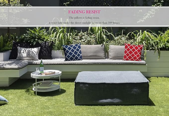 Pack of 2 Outdoor Waterproof Decorative Throw Pillows with Inserts for Patio Furniture, 18x18 Inch Fade Resistant Patio Garden Cushions for Couch Bed Sofa, Geometric Navy