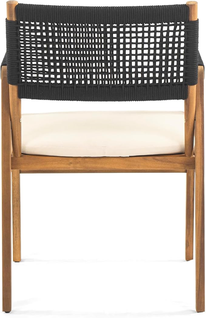 Christopher Knight Home Terry Acacia Wood Patio Dining Set for 6, Solid Wood Outdoor Dining Table Set for 6, 7 Piece Outdoor Dining Set with Rectangular Table and Woven Rope Accents, Teak+Beige+Black