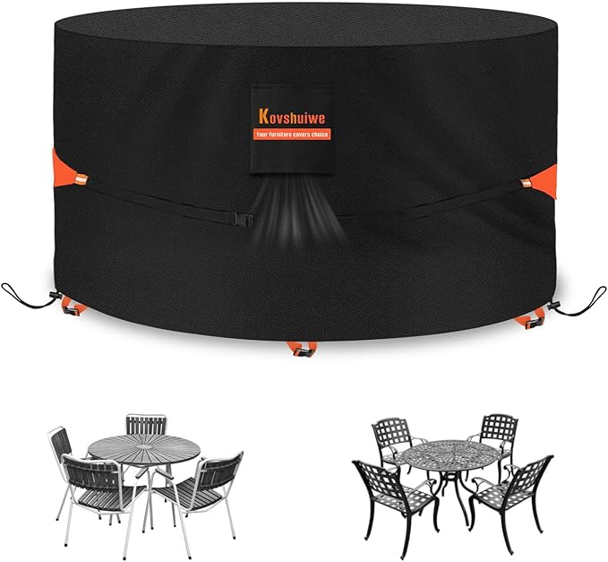 Round Patio Table Cover 84 Inch - 600D Outdoor Furniture Cover Round Waterproof Heavy Duty Tear Resistant, Lawn Furniture Set Covers Large for Outside Dining Table and Chairs Seating-84" DIAx28 H