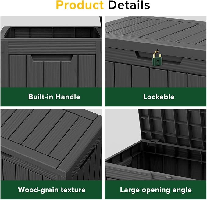 EasyUp 50 Gallon Outdoor Storage Box,Deck Boxe Outdoor for Garden Tools Equipment,Cushions and Patio Storage,Lockable&Waterproofand Resin,Easy to Install(Black)