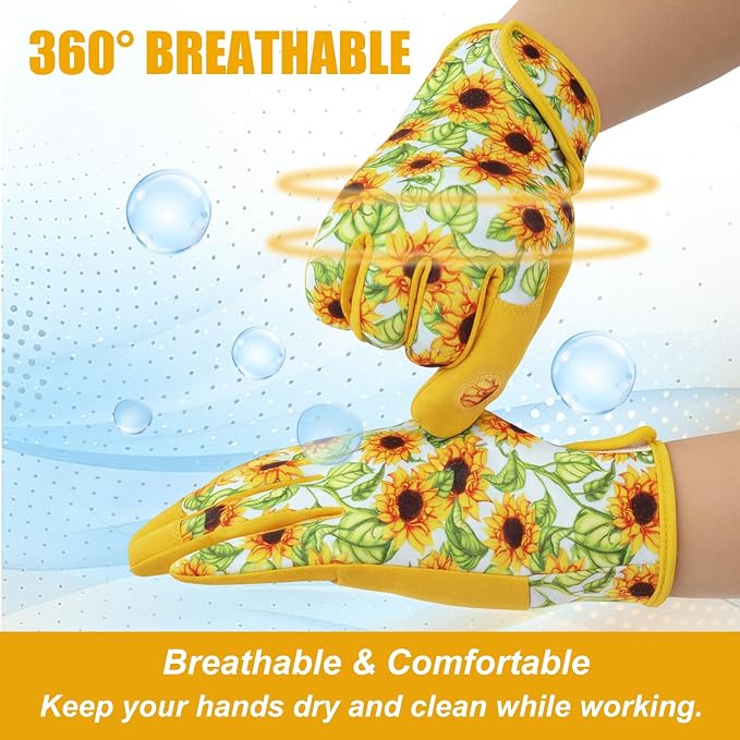 Sunflower Gardening Gloves Thorn Proof for Women Touchscreen Fingertips | Breathable Yard Work Glove