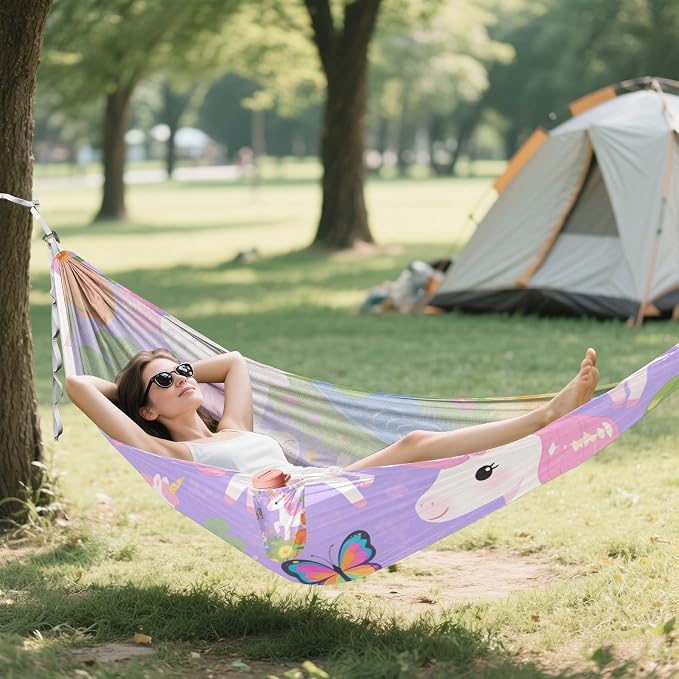 Cute Cartoon Pink Unicorns 330lb Capacity Outdoor Hammock with Hanging Rope Backyard Hammock for Indoor Outdoor Patio hamaca para acampar