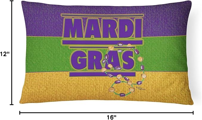 Caroline's Treasures 8388PW1216 Mardi Gras Canvas Fabric Decorative Pillow Machine Washable, Indoor Outdoor Decorative Pillow for Couch, Bed or Patio, 12HX16W