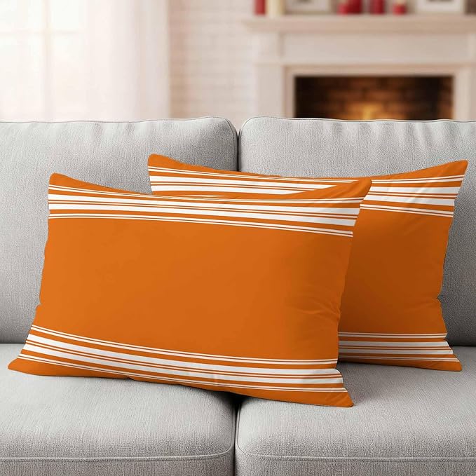 Outdoor Pillow Covers 12x20 Set of 2 Fall Orange Stripes Outdoor Pillows Waterproof Throw Pillow Covers French Stripe Farmhouse Style Pillowcases Decorative Case for Patio Cushion